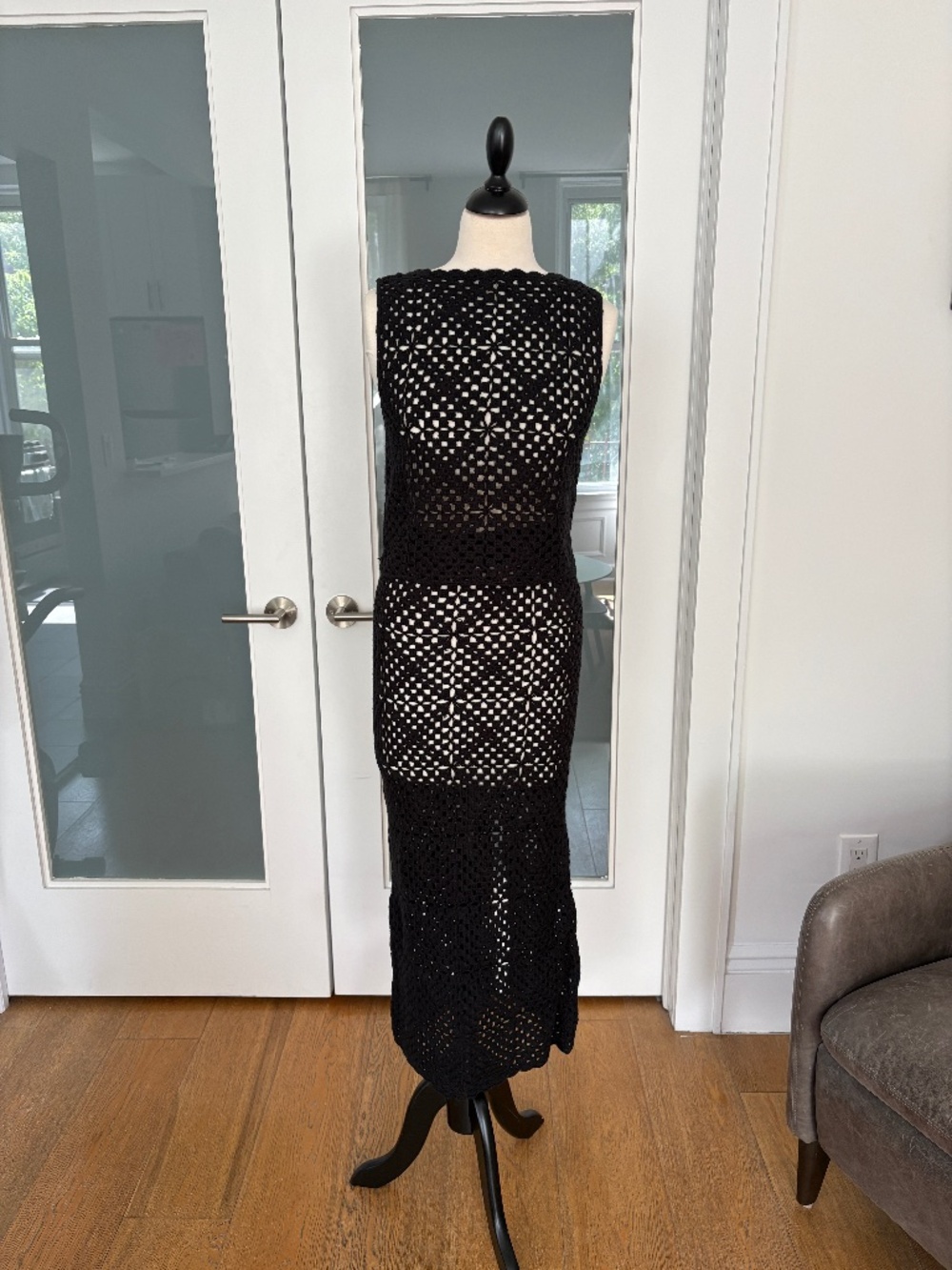 NWT DISSH Clover Black Crochet Top & Midi Skirt Set - Size Small